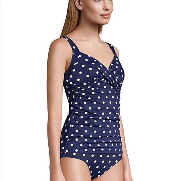 Lands' End Women's Navy Polka Dot Swim Top and Shorts - Picture 6 of 14